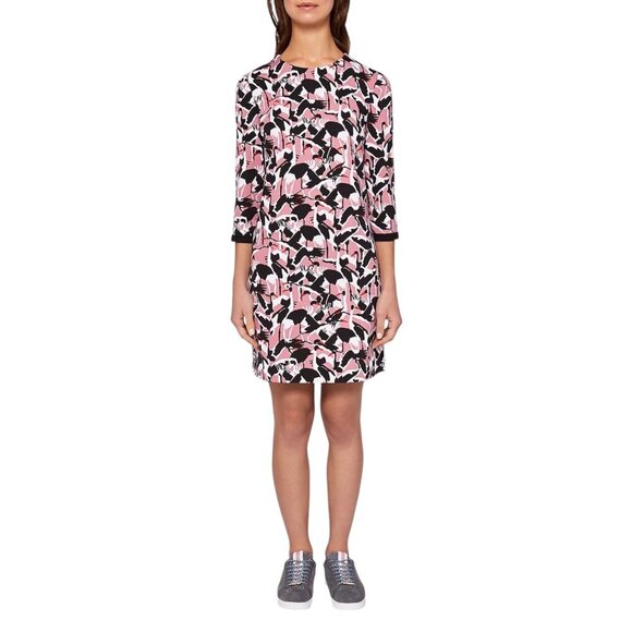 Ted Baker, Womens Shift Dress, Colour By Numbers, Crane Print - Pink Size 4 US/1 - Picture 1 of 17